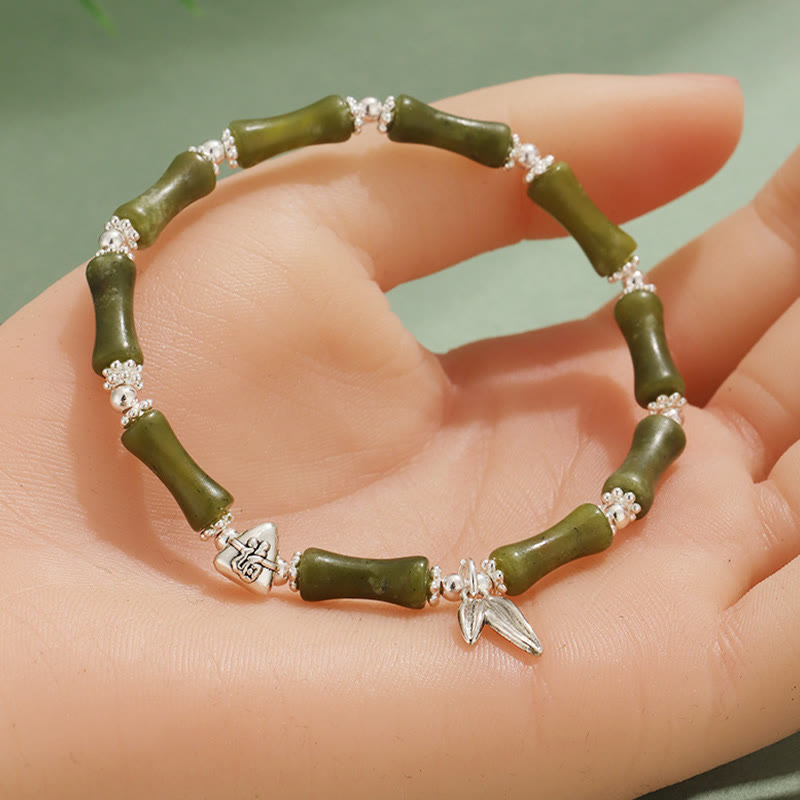 Peridot White Jade Strawberry Quartz Green Aventurine Bamboo Fu Character Luck Bracelet