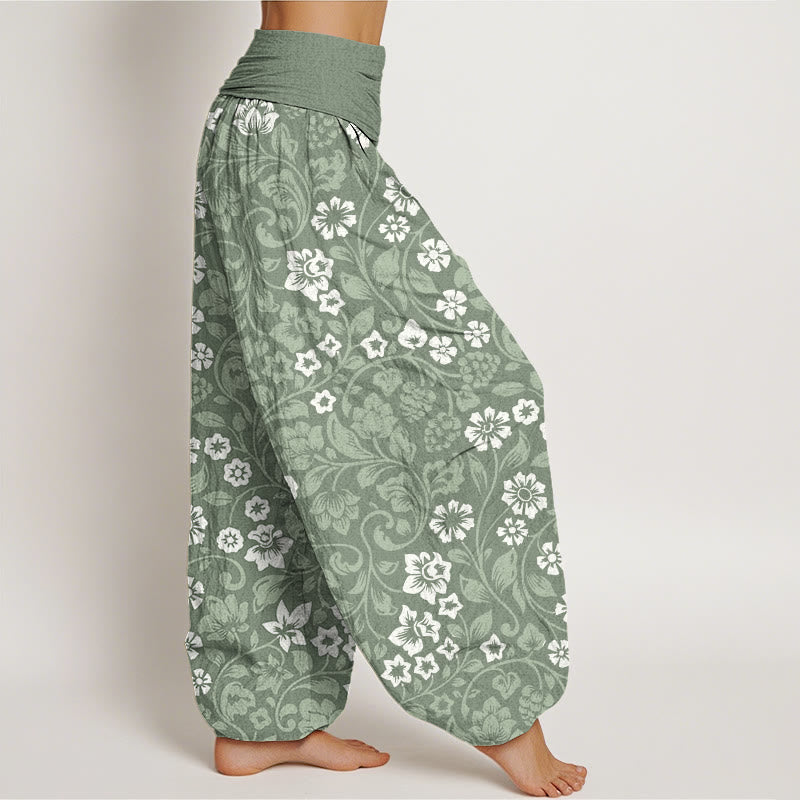 Small Flowers Intertwining Branches Women's Elastic Waist Harem Pants