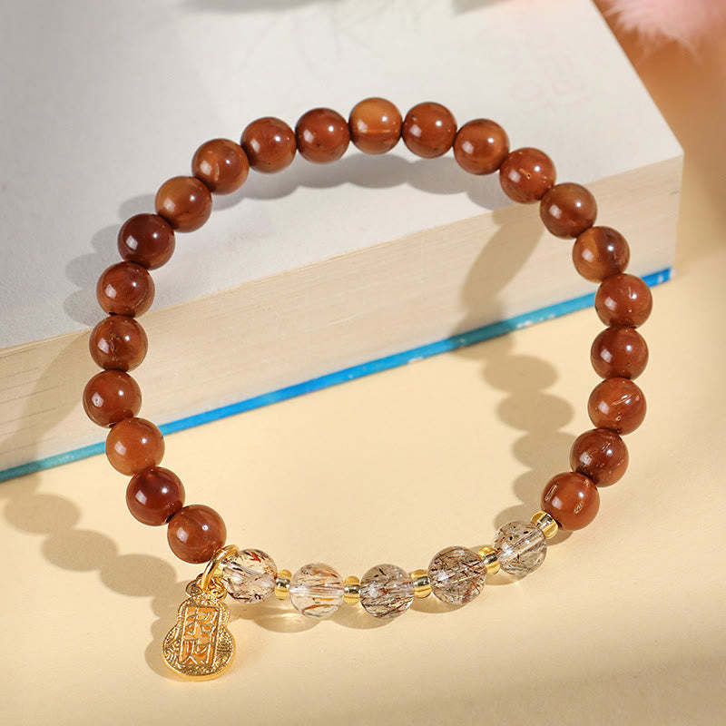 Green Phantom Citrine Rutilated Quartz Super Seven Crystal Confidence Bracelet