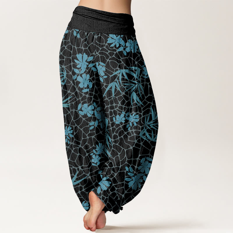 Bamboo Flowers Pattern Women's Elastic Waist Harem Pants