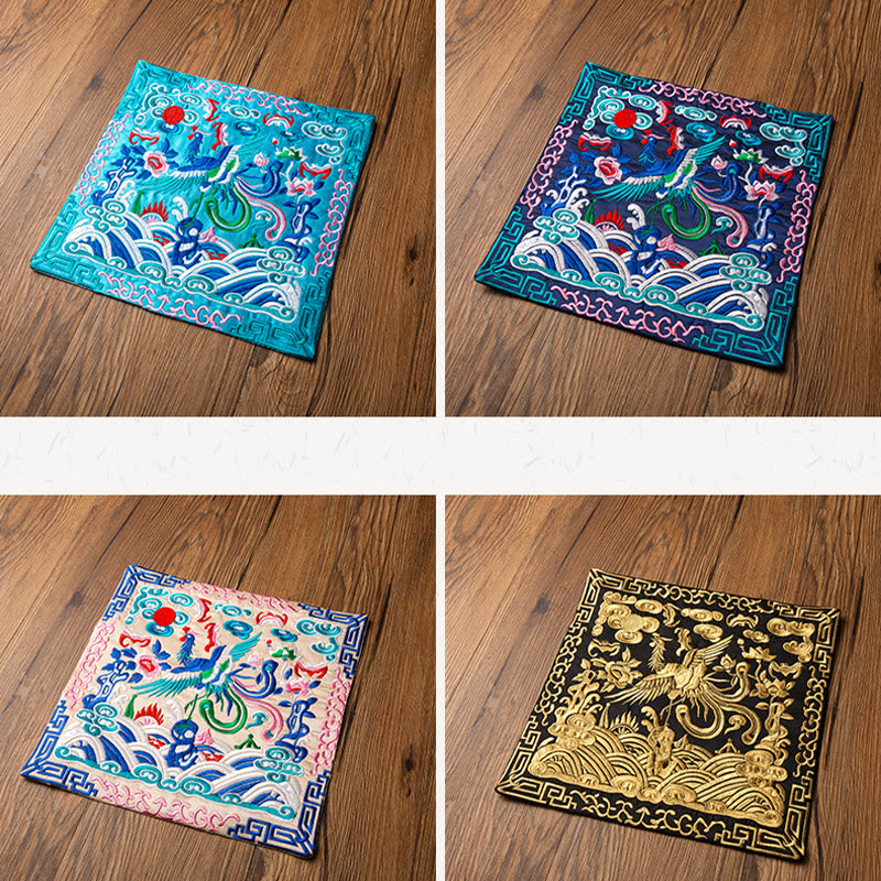 Phoenix Dragon Kirin Embroidery Cup Mat Pad Tea Cup Coaster Kung Fu Tea Mat