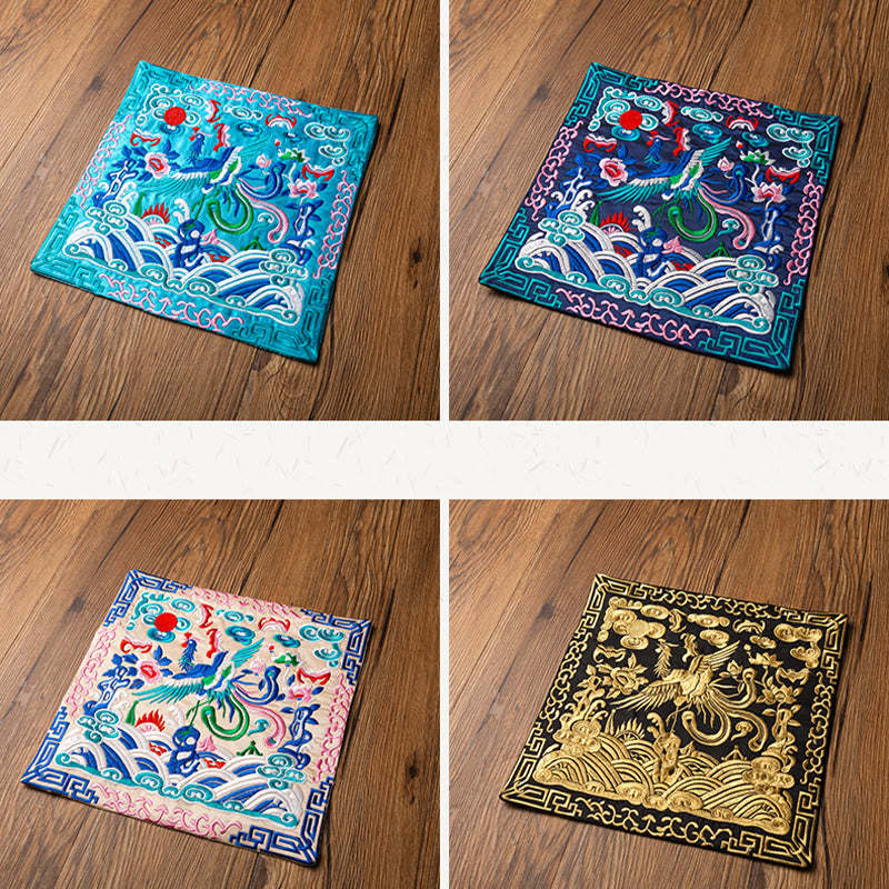 Phoenix Dragon Kirin Embroidery Cup Mat Pad Tea Cup Coaster Kung Fu Tea Mat
