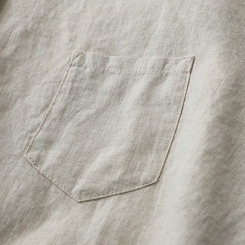 Solid Color Button Three Quarter Sleeve Cotton Linen Shirt
