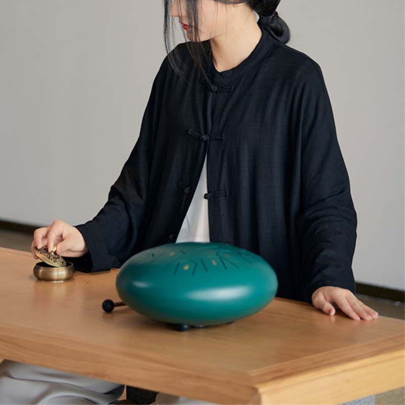 Plain Frog-Button Design Shirt Zen Tai Chi Meditation Top Clothing Cotton Linen Jacket