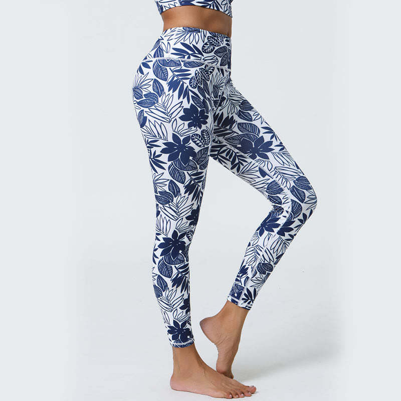 Flowers Leaves Dandelions Pineapples Print Sports Fitness High Waist Leggings Women's Yoga Pants