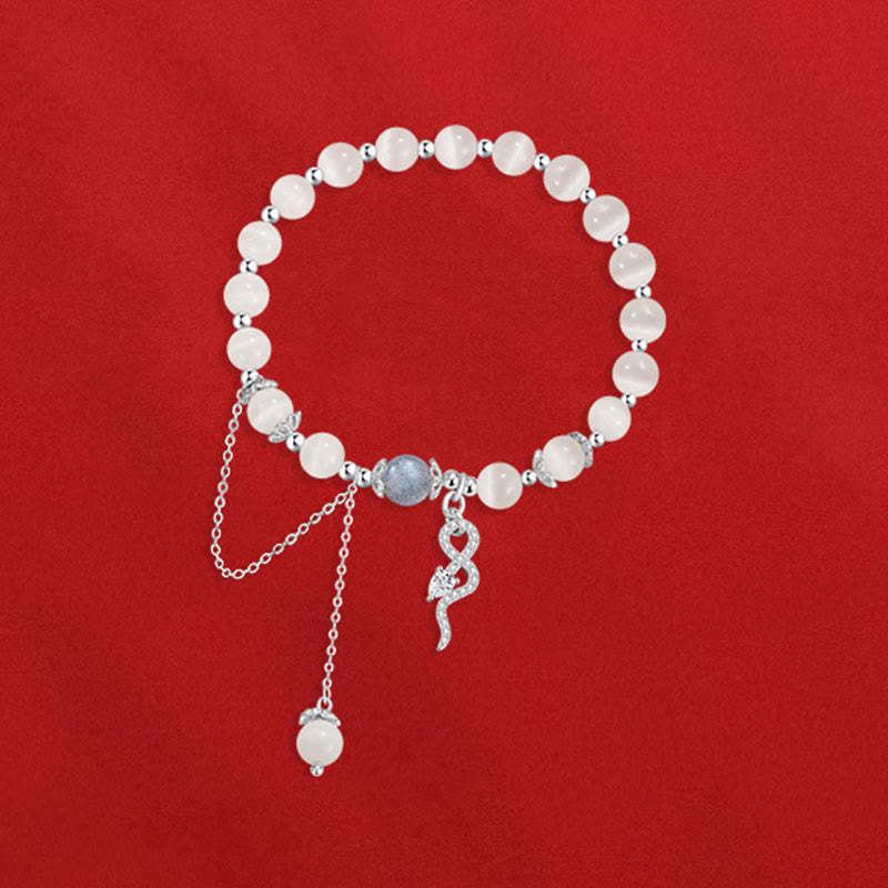 Chrysoberyl Cat Eye Moonstone 925 Sterling Silver Year of the Snake Peace Bracelet