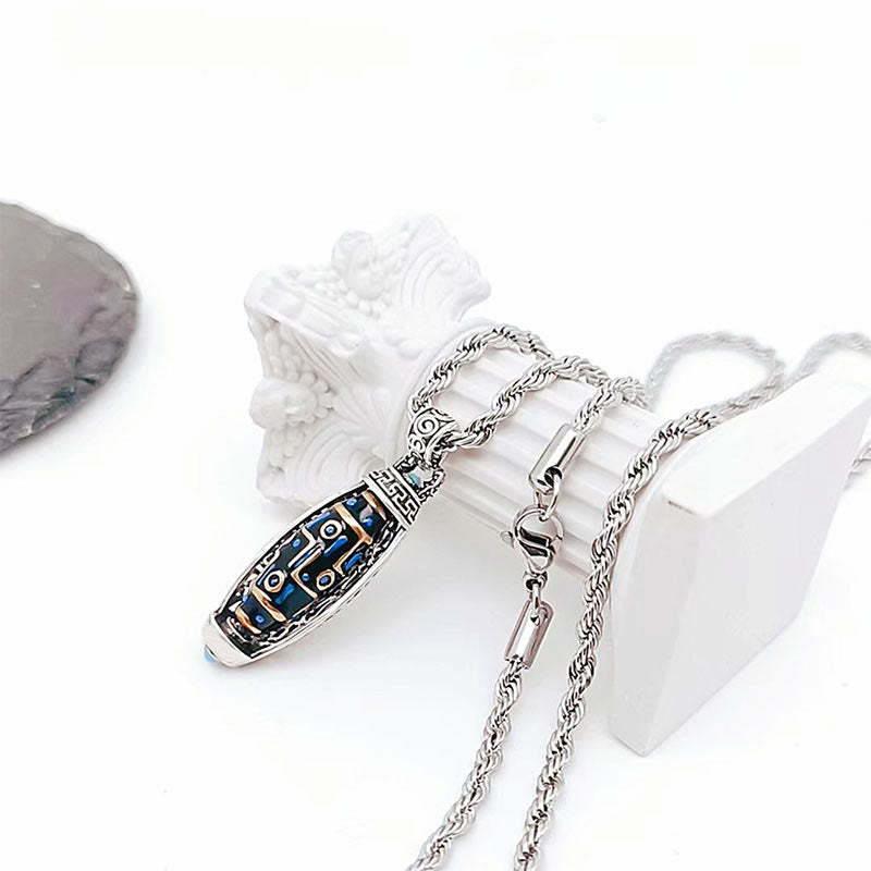 Tibetan Om Mani Padme Hum Nine-Eye Dzi Bead Pattern Peace Purity Rotatable Necklace Pendant