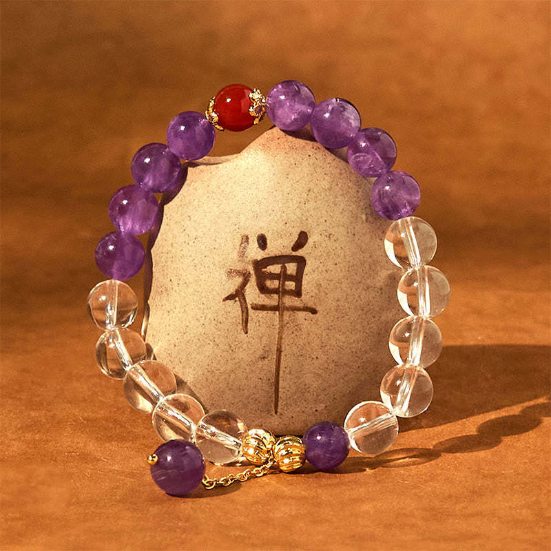 Natural Amethyst White Crystal Beads Communication Bracelet