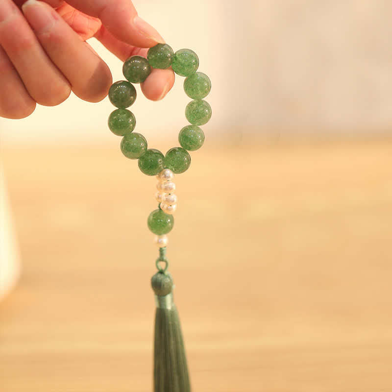 Green Strawberry Quartz Pearl Soothing Wrist Mala