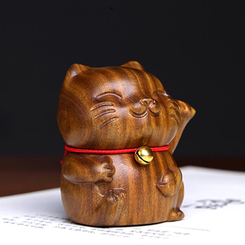 Green Sandalwood Small Mini Cute Lucky Cat Peace Decorations