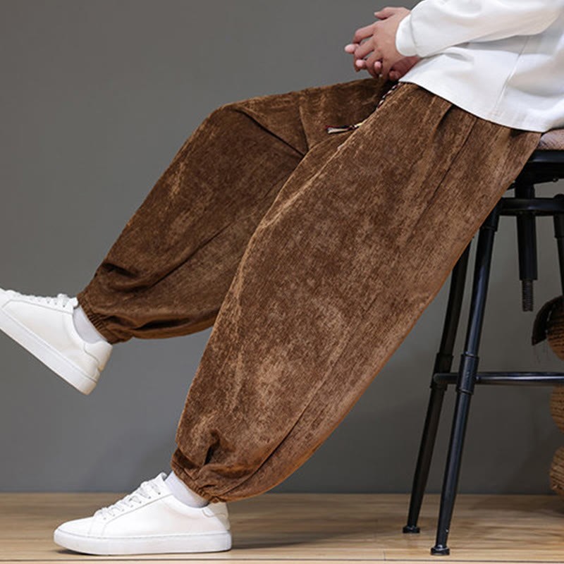 Fall Winter Men's Drawstring Chenille Harem Pants With Pockets