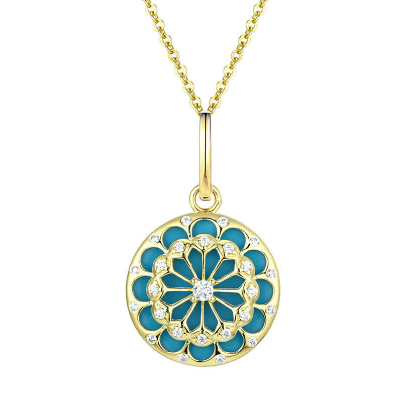 925 Sterling Silver Round Turquoise Zircon Protection Strength Necklace Pendant