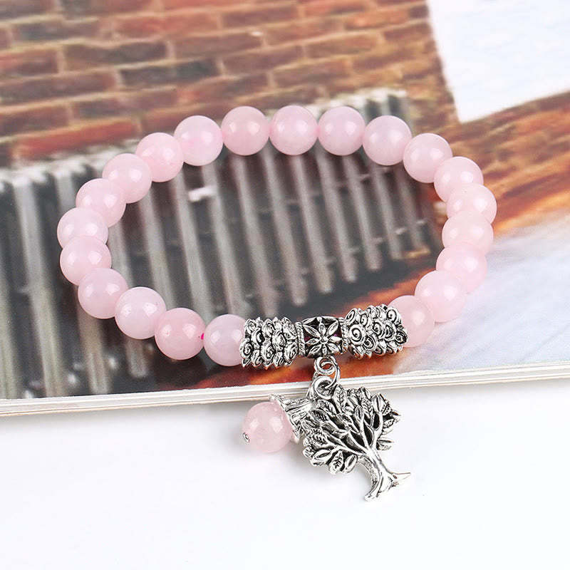 Natural Gemstone Tree of Life Lucky Charm Stretch Bracelet