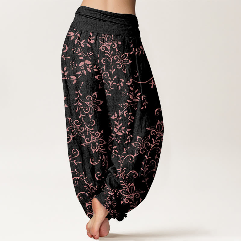 Casual Flowers Vine Design Women's Elastic Waist Harem Pants