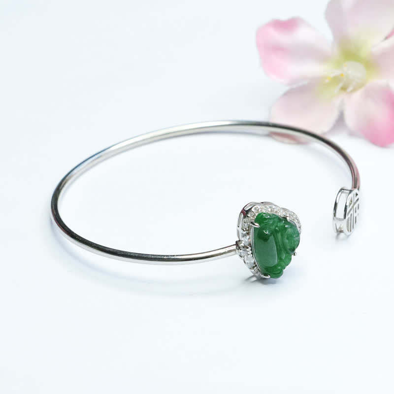 925 Sterling Silver Laughing mystic zen Jade Luck Bracelet Bangle