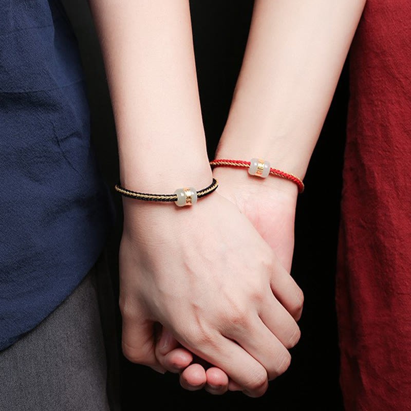 999 Gold Hetian White Jade Om Mani Padme Hum Fu Character Luck Braided Bracelet