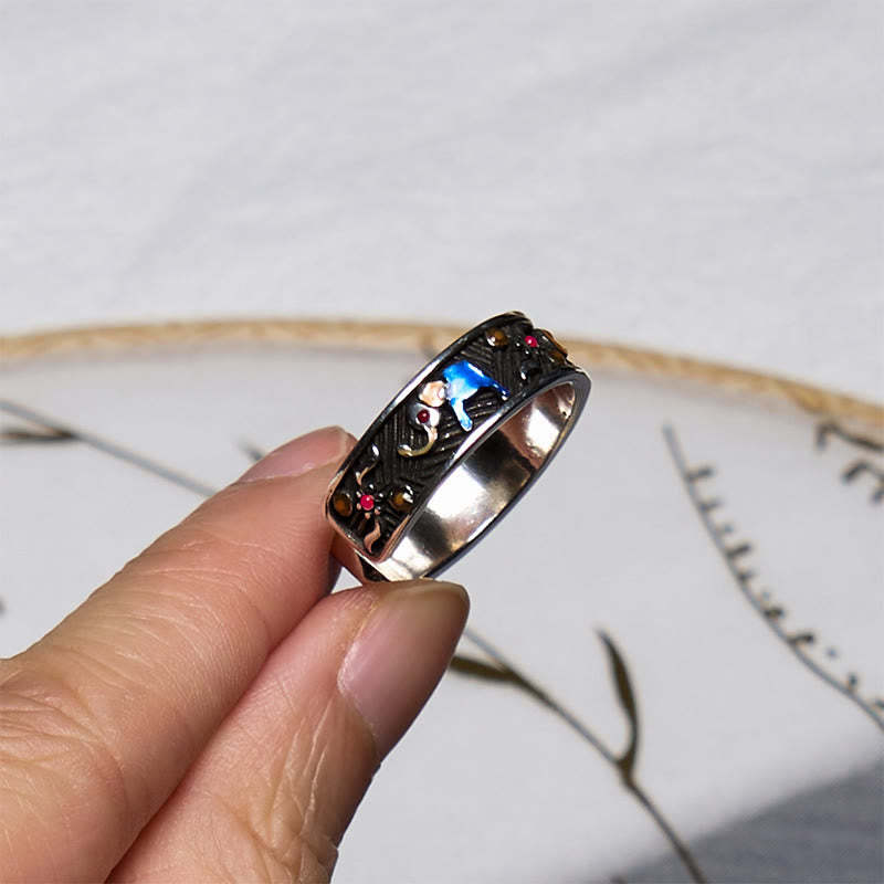 Colorful Elephant Carved Strength Adjustable Ring