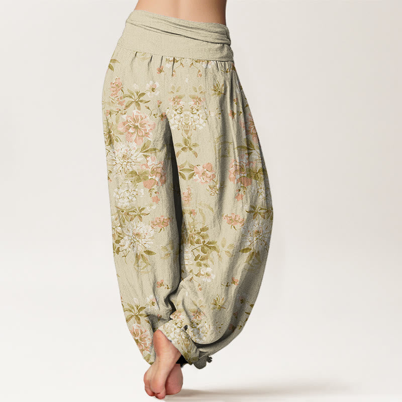 Retro Flowers Women's Elastic Waist Harem Pants