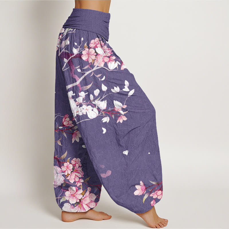 Casual Branch Peach Blossom Women's Elastic Waist Harem Pants
