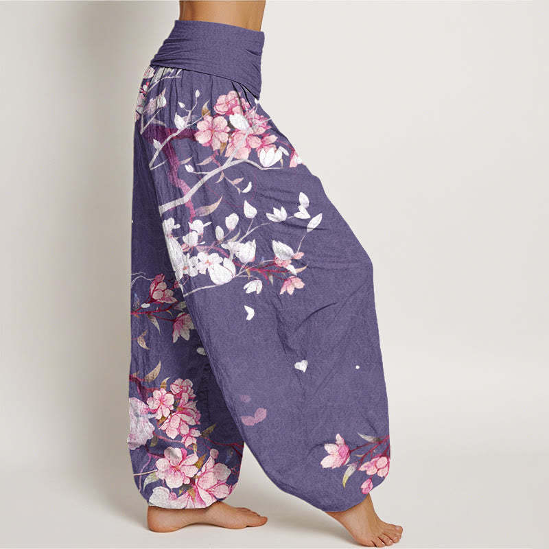 Casual Branch Peach Blossom Women's Elastic Waist Harem Pants