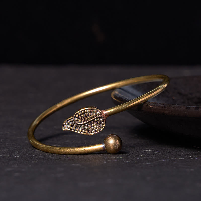 Leaf Bead Copper Brass Luck Wealth cuff Bracelet Bangle