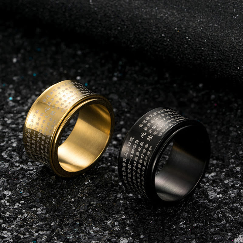 Tibetan Miniature Scriptures Heart Sutra Titanium Steel Spinner Balance Ring