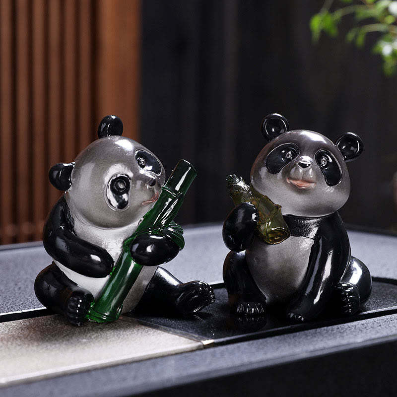 Color Changing Small Cute Panda Bamboo Tea Pet Resin Home Figurine Decoration