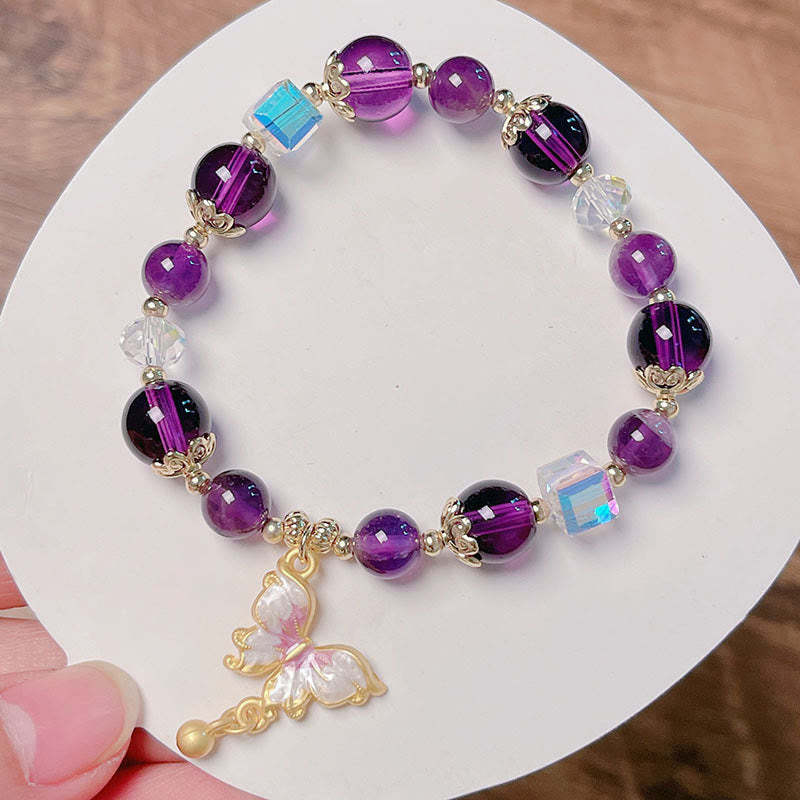 Natural Amethyst Sun Stone Butterfly Peace Bracelet