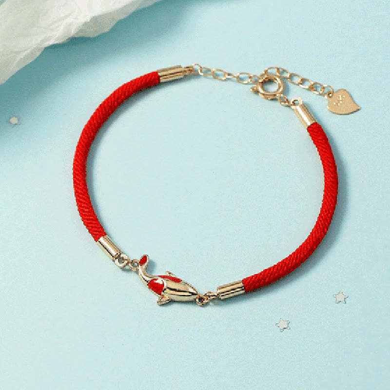 Copper Koi Fish Wealth Necklace Pendant Red Rope Bracelet Earrings Set