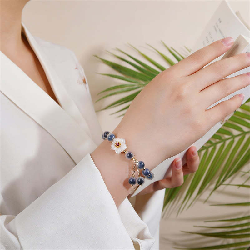 Natural Blue Candy Agate Cherry Blossom Healing Strength Bracelet