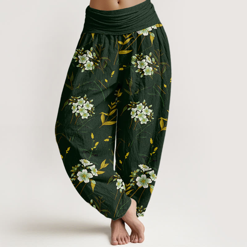 Casual Flowers Pattern Women's Elastic Waist Harem Pants