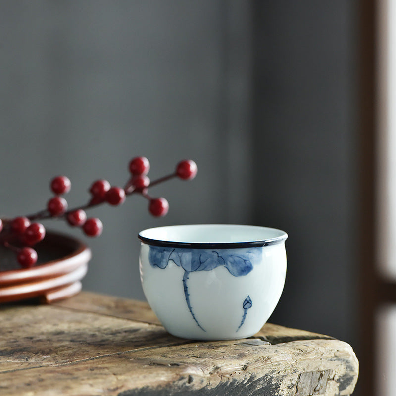 Koi Fish Lotus Flower Leaf Mountains Tree Ceramic Teacup Kung Fu Tea Cup 130ml