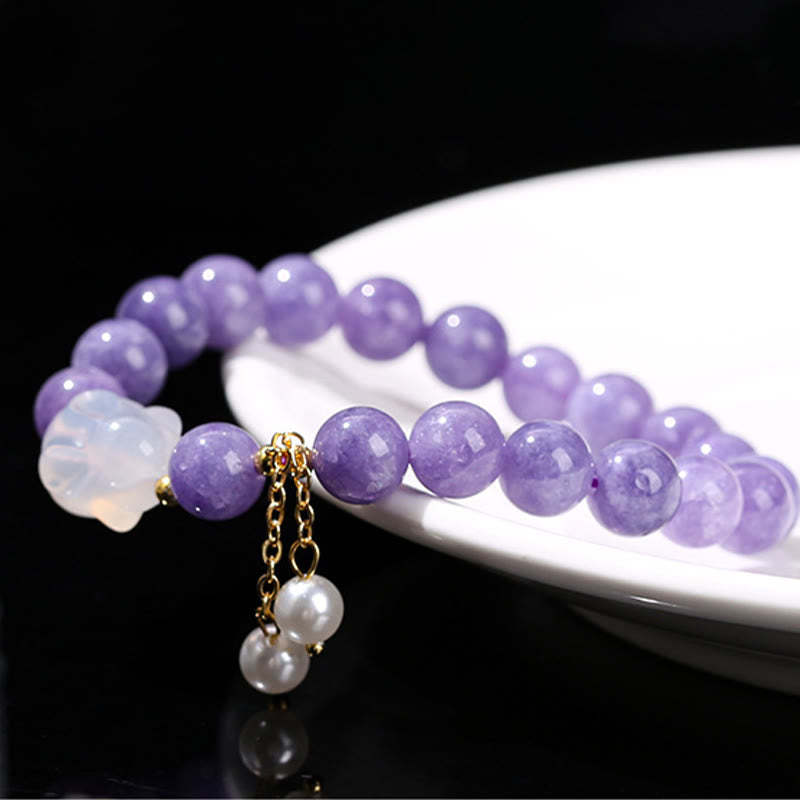 Natural Purple Chalcedony Rabbit Healing Bead Bracelet