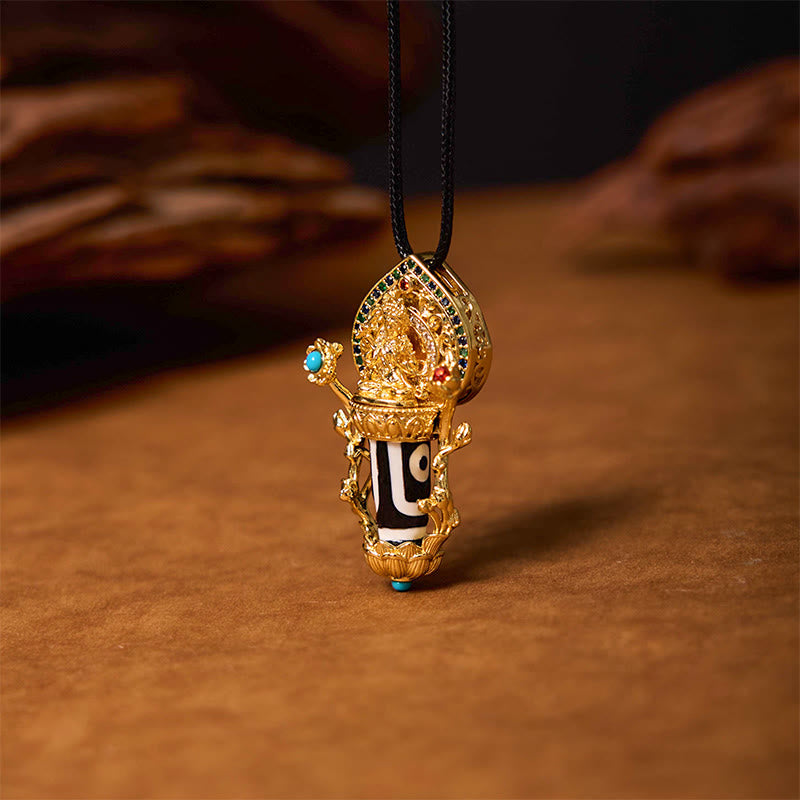 Tibetan Dzi Bead Manjusri Bodhisattva Pattern Compassion String Necklace Pendant