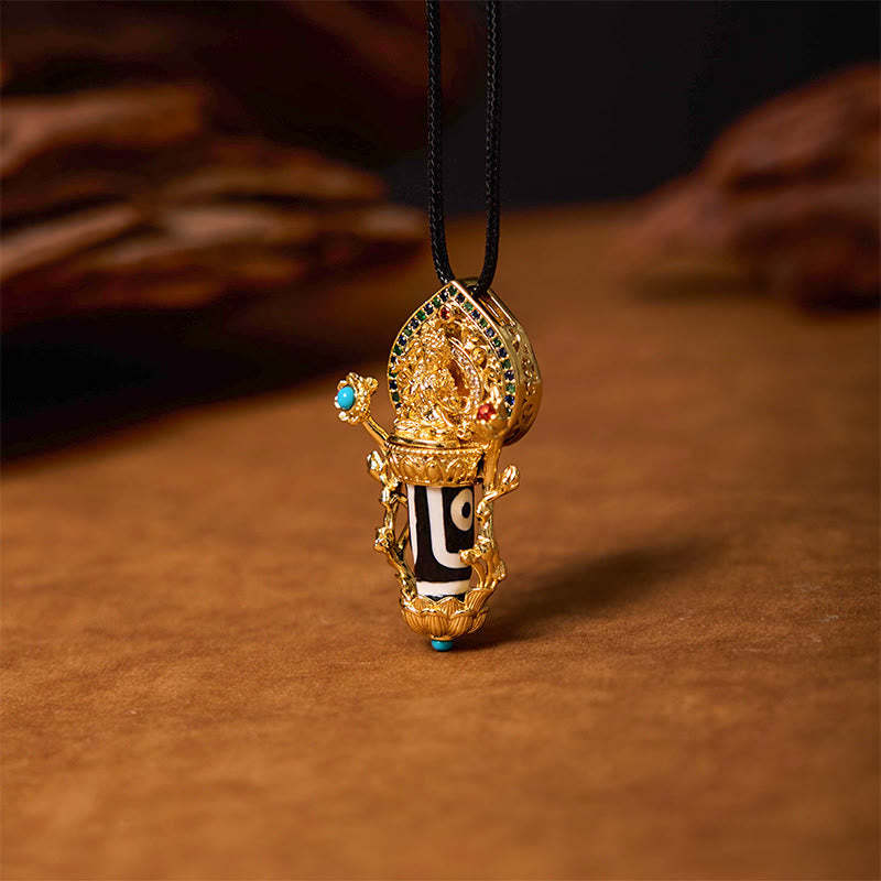 Tibetan Dzi Bead Manjusri Bodhisattva Pattern Compassion String Necklace Pendant