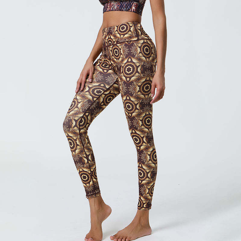 Flowers Geometric Mandalas Print Sports Fitness Yoga High Waist Leggings Women's Pants