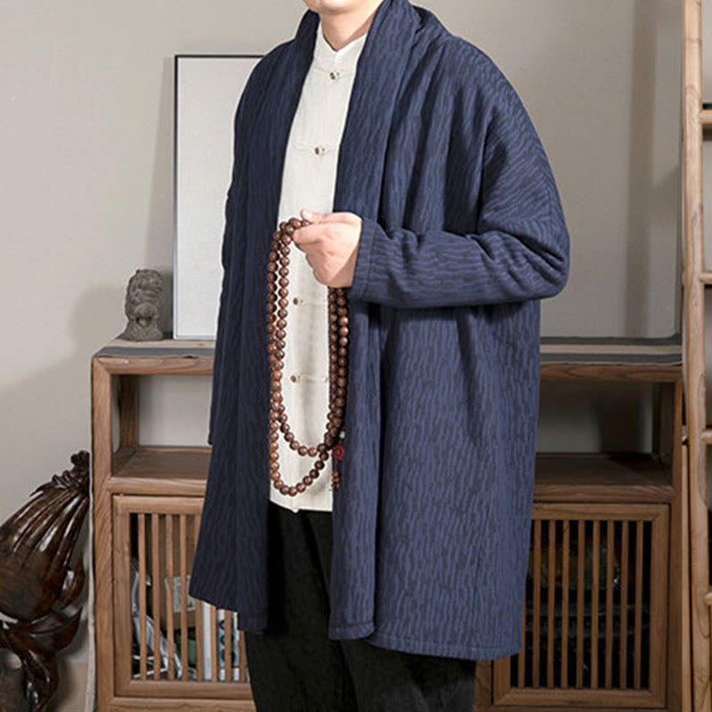 Fall Simple Jacquard Zen Plush Cotton Lined Men's Mid-length Coat Clothing