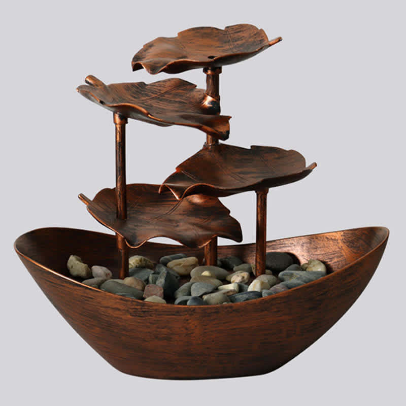 Lotus Leaf Shaped Waterfall Fountain Tabletop Ornaments With LED Light Home Office Desktop Decoration