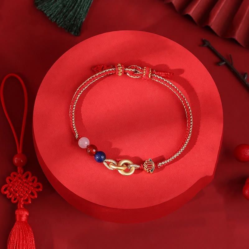925 Sterling Silver Double Peace Buckle Lotus Auspicious Bracelet