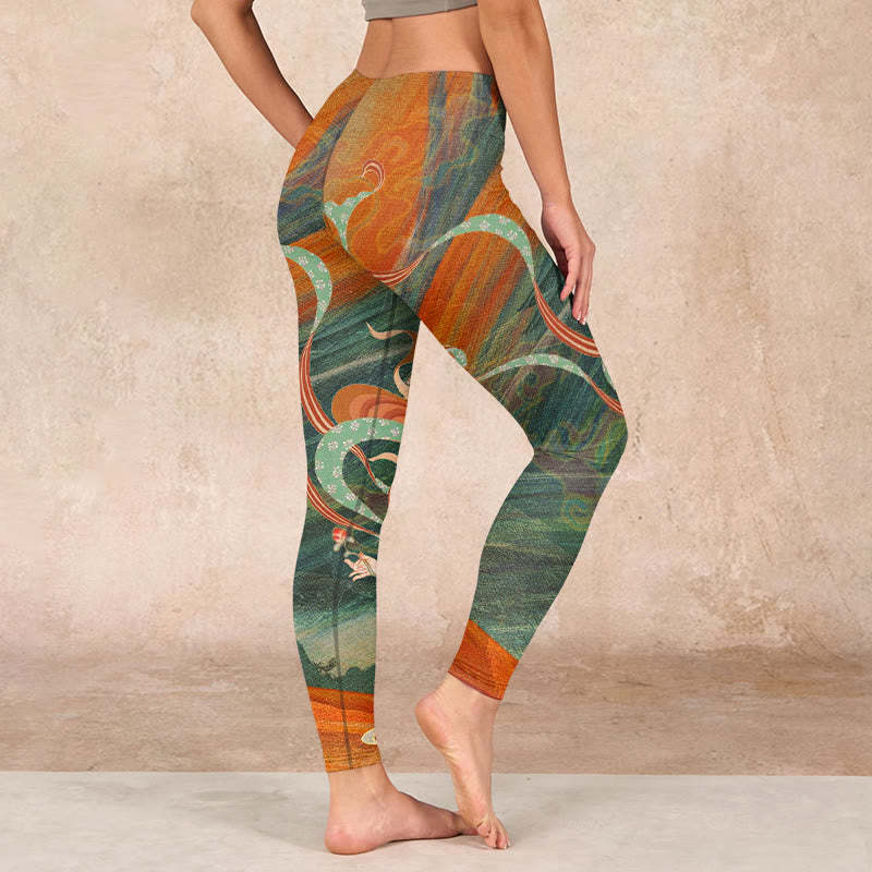 Dunhuang Flying Apsaras Print Gym Leggings Women's Yoga Pants
