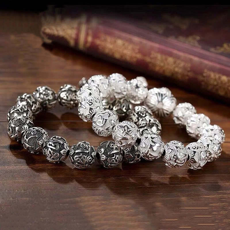 Tibetan Om Mani Padme Hum Carved Alloy Beads Amulet Bracelet (Extra 35% Off | USE CODE: FS35)