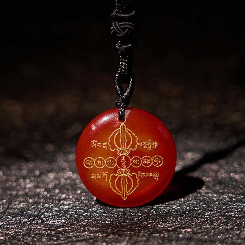 Vajra Dorje Sanskrit Pattern Natural Various Crystal Black Obsidian Fulfilment Necklace Pendant