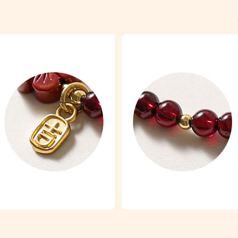 14K Gold Natural Garnet Cinnabar Flower Calm Bracelet