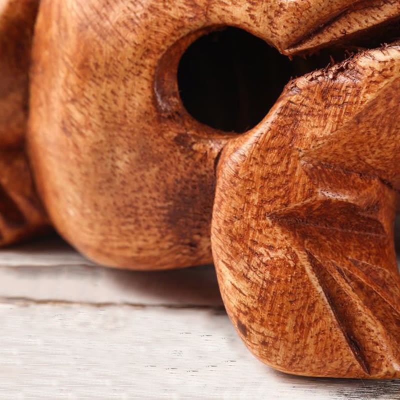 Handcrafted FengShui Wealth Luck Frog Mini Wooden Croaking Frog Guiro Decoration