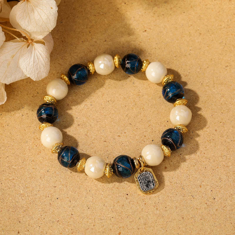 Tibetan Zakiram Goddess of Wealth Charm Liuli Glass Incense Ash Porcelain Bead Protection Bracelet