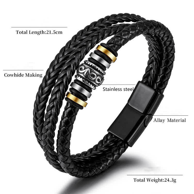 Leather Layered Titanium Steel Balance Braided Bracelet