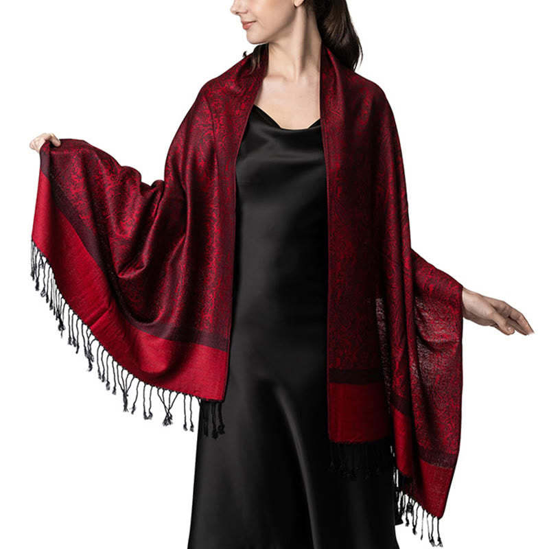 Tibetan Cashew Jacquard Tassels Shawl Spring Fall Winter Warm Cozy Scarf Wrap