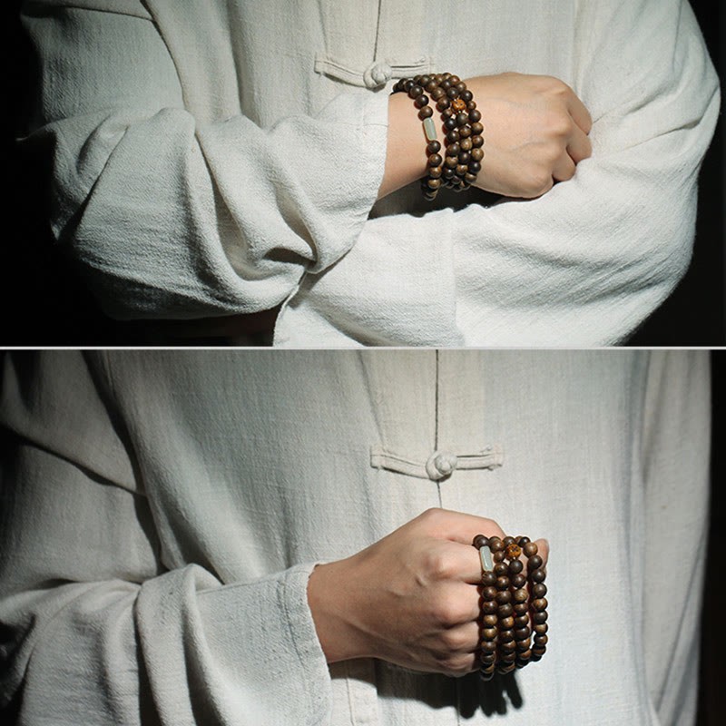 108 Mala Beads Brunei Agarwood Hetian Jade Yak Bone Strength Balance Bracelet