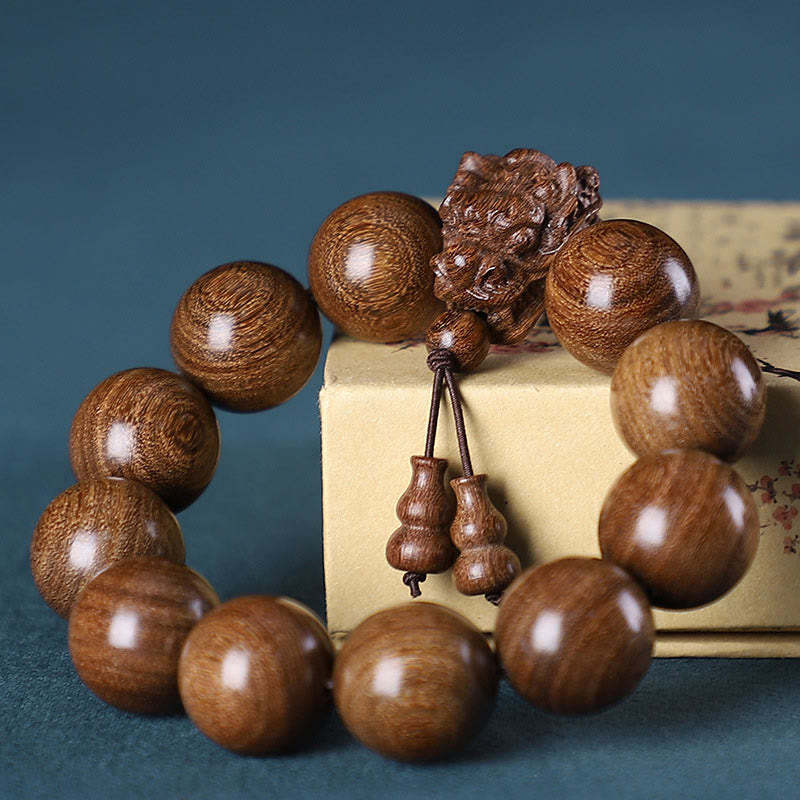 Rosewood Green Sandalwood Small Leaf Red Sandalwood Agarwood Dragon Carved Protection Bracelet