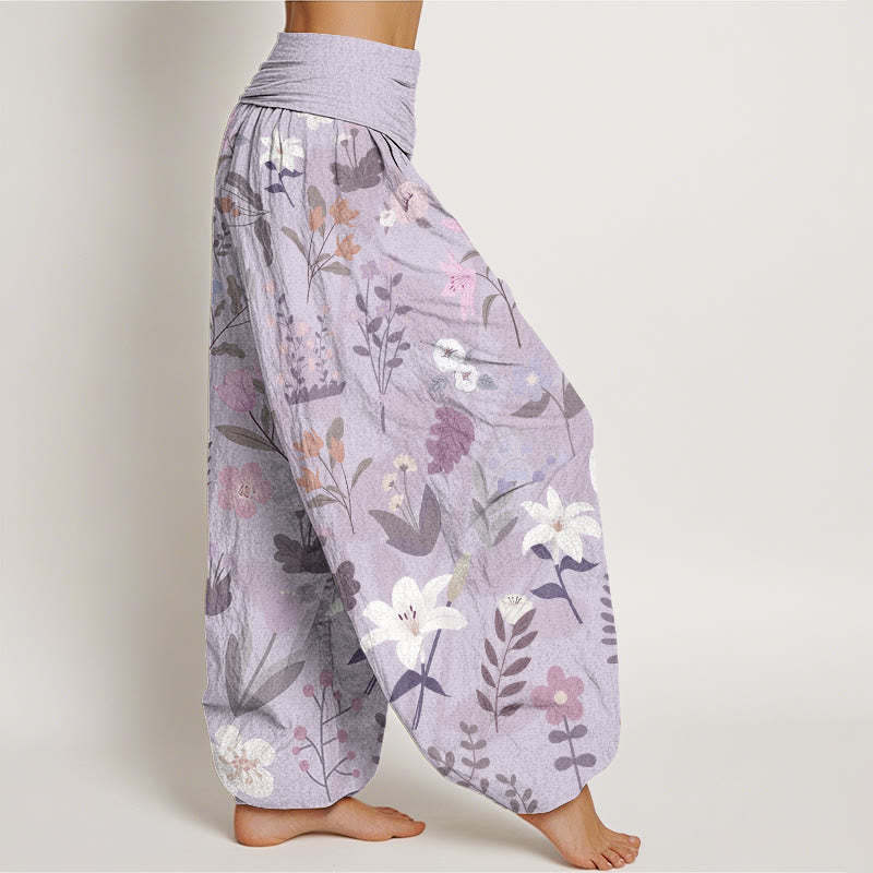 Casual Flower Plant Lily Women's Elastic Waist Harem Pants
